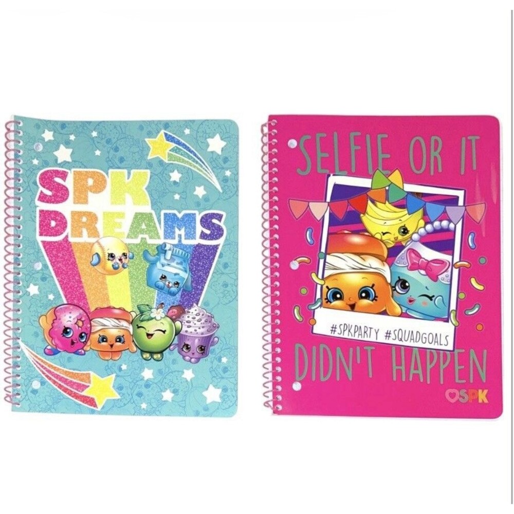 2x Shopkins Wide Ruled Spiral Notebooks 70 Sheets Each